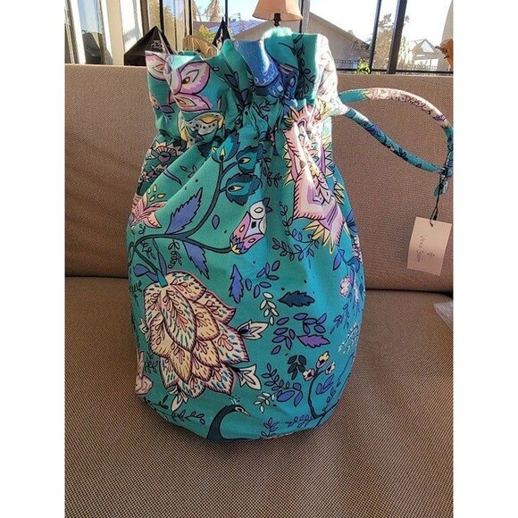 Vera Bradley Drawstring Plastic-lined Ditty Bag- Peacock Garden New with Tags - Picture 2 of 4
